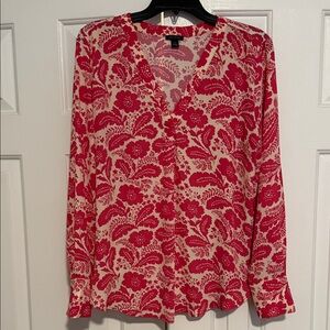 Ann Taylor Red and Cream Floral Blouse
